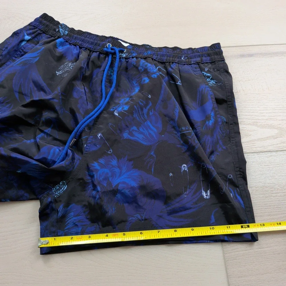 Paul Smith Botanical Print Swim Shorts Mens M Trunks Black Blue Beach Mesh Lined
